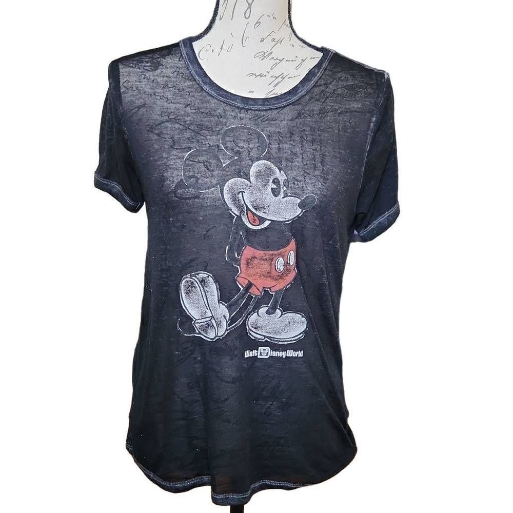 Disney Ladies Size XS Black Burnout Distressed Mickey Graphic Shirt